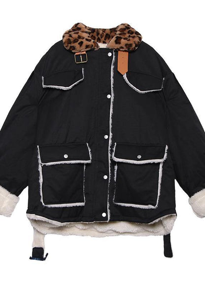 Italian black Fine clothes For Women Outfits patchwork leopard tie waist coats - SooLinen