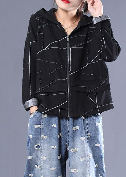 Italian black Fine outwear design hooded zippered coat - SooLinen