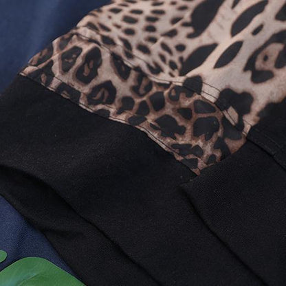 Italian black cotton clothes For Women o neck patchwork Leopard Knee blouses - SooLinen