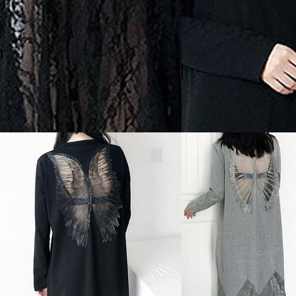 Italian black cotton dress hollow out Maxi summer patchwork Dress - SooLinen