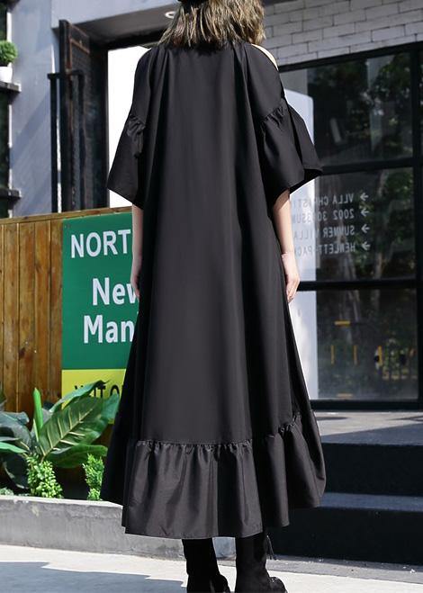 Italian black hollow out cotton quilting dresses asymmetric hem Traveling summer patchwork Dress - SooLinen