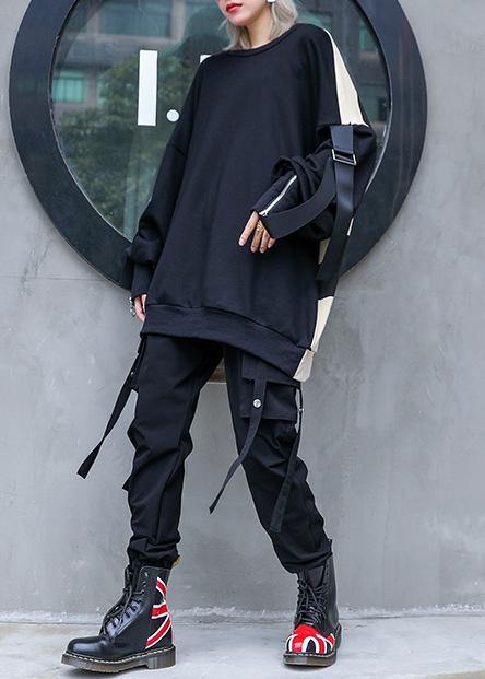 Italian black patchwork camouflage cotton o neck Streetwear Midi fall blouse - SooLinen