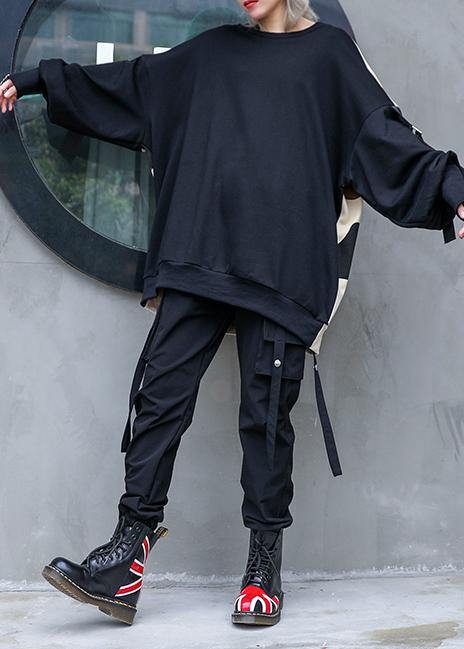 Italian black patchwork camouflage cotton o neck Streetwear Midi fall blouse - SooLinen