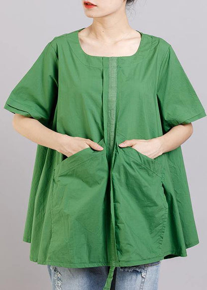 Italian cotton box top Fashion Casual Solid Round Neck Spliced Blouse - SooLinen