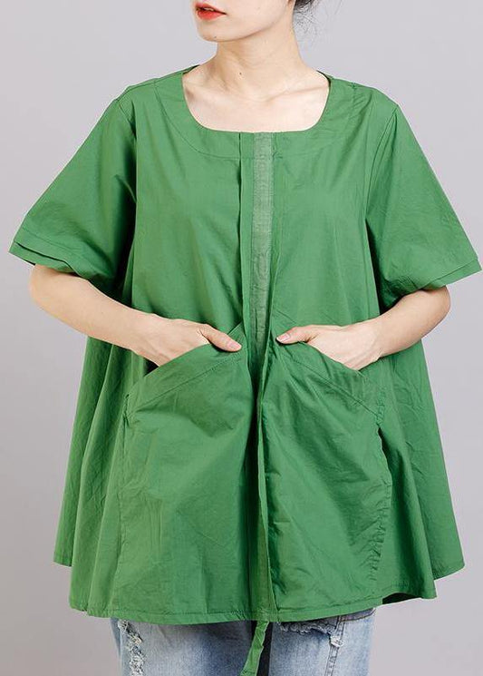 Italian cotton box top Fashion Casual Solid Round Neck Spliced Blouse - SooLinen