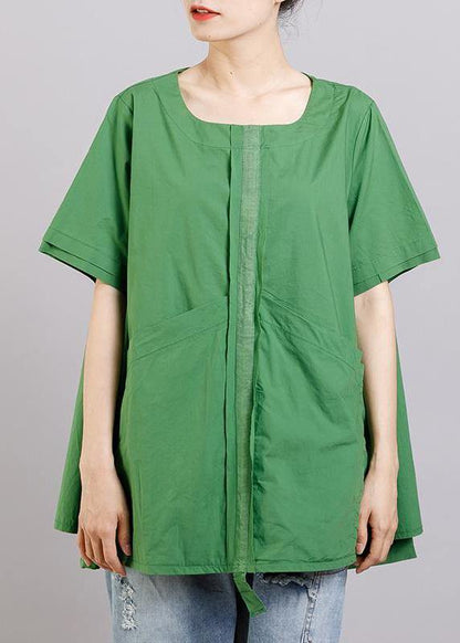 Italian cotton box top Fashion Casual Solid Round Neck Spliced Blouse - SooLinen