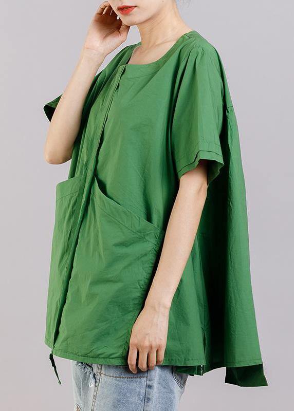 Italian cotton box top Fashion Casual Solid Round Neck Spliced Blouse - SooLinen