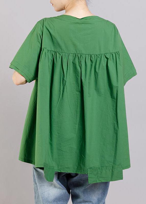 Italian cotton box top Fashion Casual Solid Round Neck Spliced Blouse - SooLinen