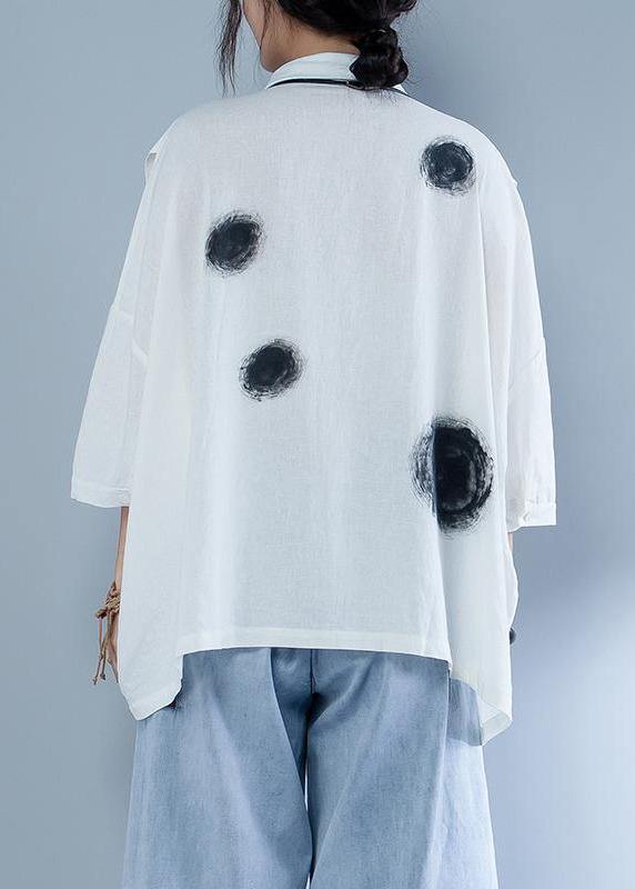 Italian cotton linen Blouse plus size Casual Polo Collar Short Sleeve Spliced Blouse - SooLinen