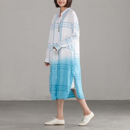 Italienische Baumwoll-Steppkleidung, Übergröße, kariert, lässig, einreihig, lockeres Hemdkleid