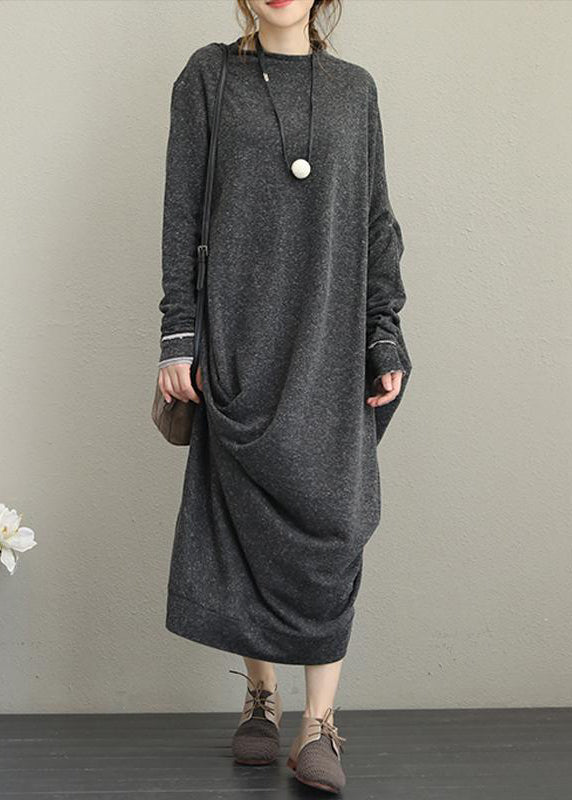 Italienische Baumwolltuniken für Frauen Vintage Retro Langarm Unregelmäßiges Damenkleid