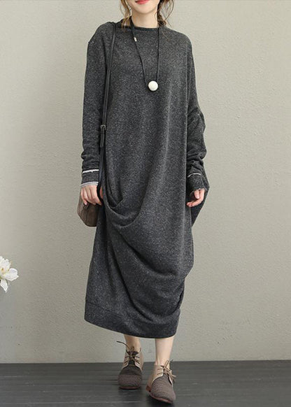 Italienische Baumwolltuniken für Frauen Vintage Retro Langarm Unregelmäßiges Damenkleid