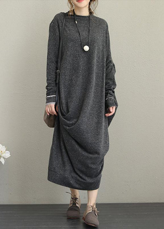 Italienische Baumwolltuniken für Frauen Vintage Retro Langarm Unregelmäßiges Damenkleid