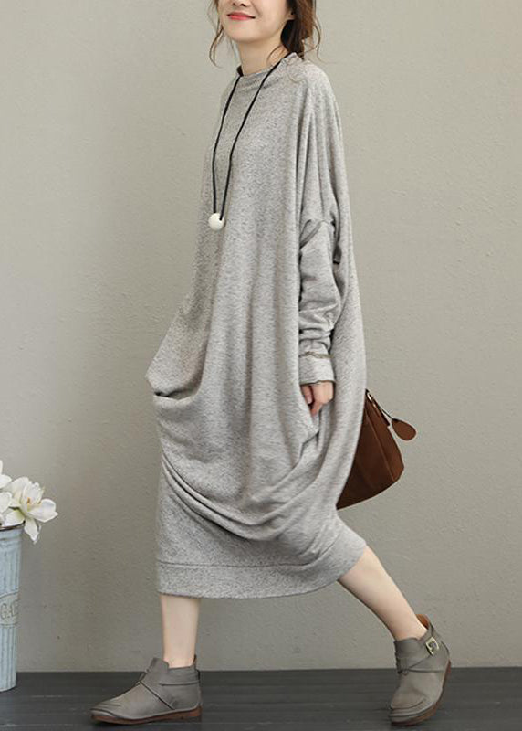 Italienische Baumwolltuniken für Frauen Vintage Retro Langarm Unregelmäßiges Damenkleid