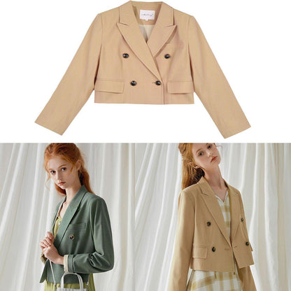 Italian double breast cotton tops Christmas Gifts khaki short coat fall - SooLinen