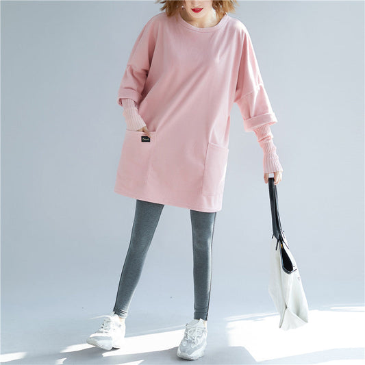 Italienische falsche zwei Stücke Baumwolle Tunika Muster stilvolle rosa Silhouette Bluse