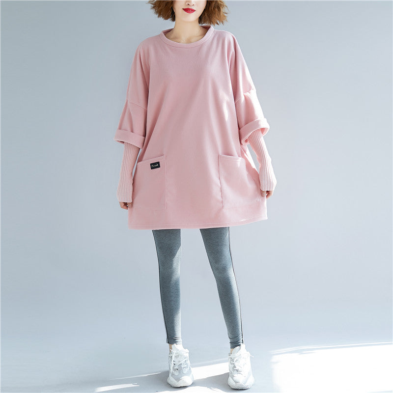 Italienische falsche zwei Stücke Baumwolle Tunika Muster stilvolle rosa Silhouette Bluse