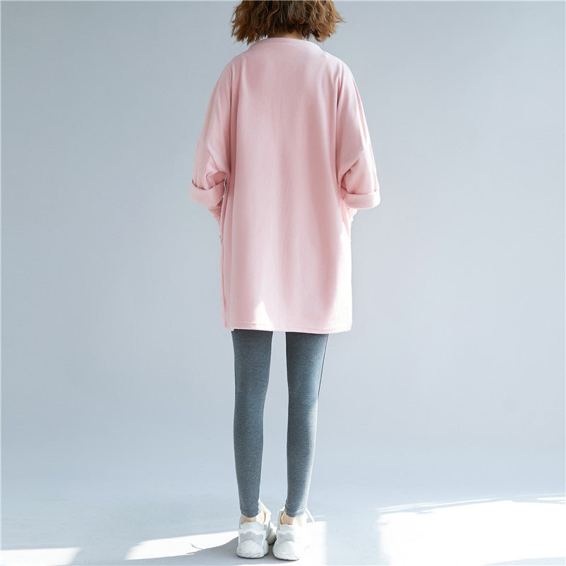 Italienische falsche zwei Stücke Baumwolle Tunika Muster stilvolle rosa Silhouette Bluse