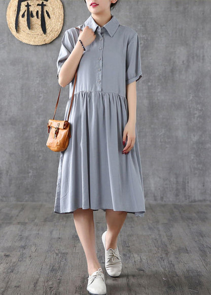 Italian gray quilting dresses lapel Cinched Art Dresses - SooLinen