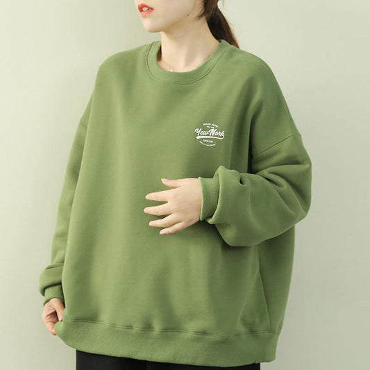 Italian green Letter tops women Outfits o neck thick shirt - SooLinen