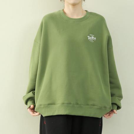 Italian green Letter tops women Outfits o neck thick shirt - SooLinen