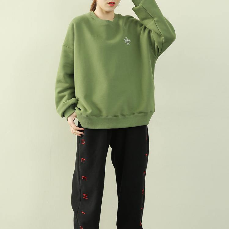 Italian green Letter tops women Outfits o neck thick shirt - SooLinen