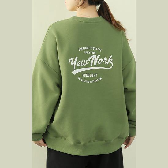 Italian green Letter tops women Outfits o neck thick shirt - SooLinen