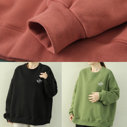 Italian green Letter tops women Outfits o neck thick shirt - SooLinen