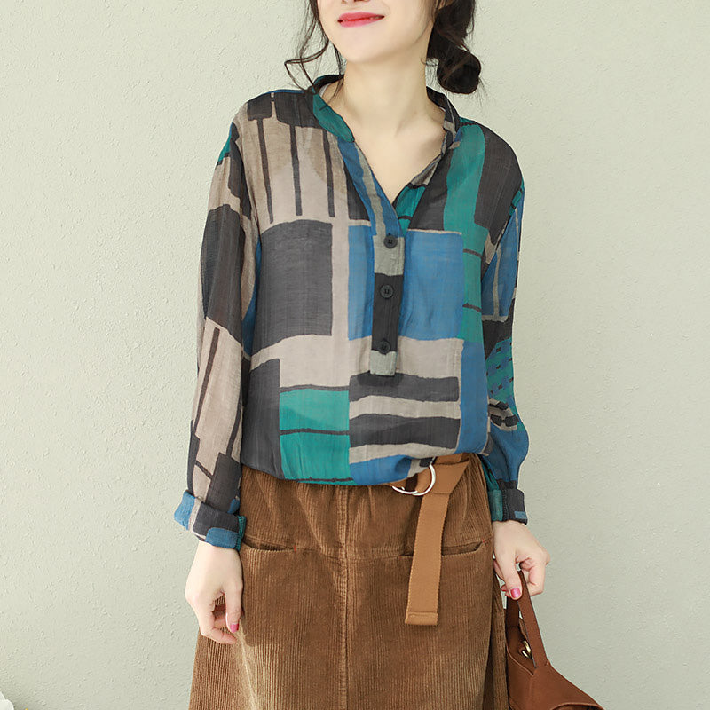 Italienisches grün kariertes Baumwoll-Boxtop in Übergröße, Weihnachtsgeschenke, V-Ausschnitt, Alltagshemden