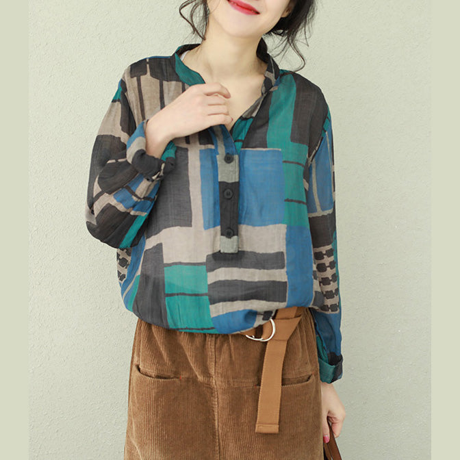 Italienisches grün kariertes Baumwoll-Boxtop in Übergröße, Weihnachtsgeschenke, V-Ausschnitt, Alltagshemden