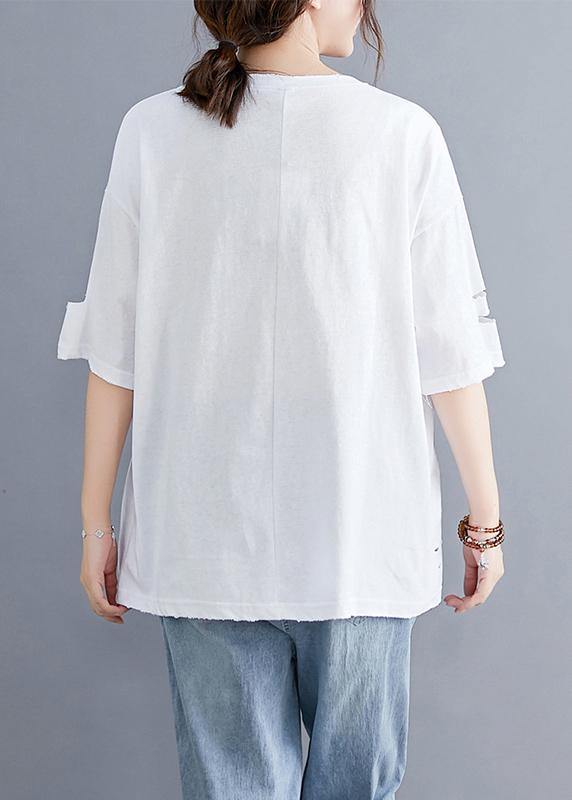 Italian green o neck cotton clothes For Women Hole Art summer top - SooLinen