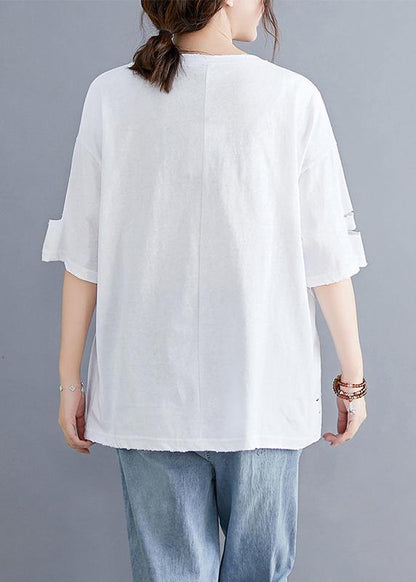 Italian green o neck cotton clothes For Women Hole Art summer top - SooLinen