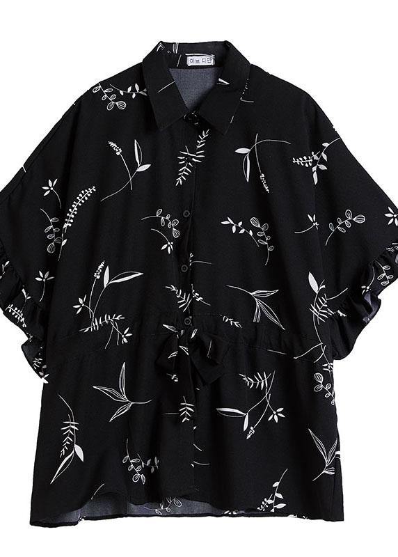 Italian green prints blended clothes For Women drawstring loose summer top - SooLinen