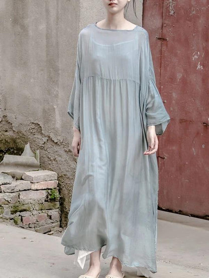 Italian green quilting dresses o neck large hem Traveling Dresses - SooLinen