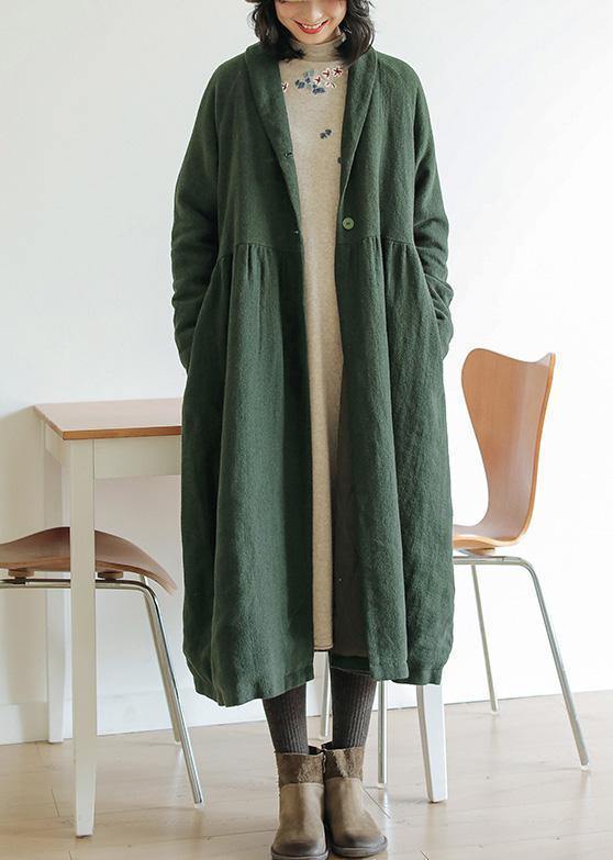 Italian green fine outwear Tunic Tops Cinched winter coat - SooLinen