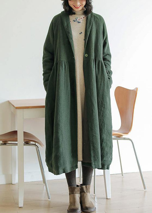 Italian green fine outwear Tunic Tops Cinched winter coat - SooLinen