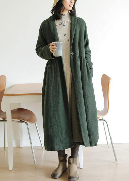 Italian green fine outwear Tunic Tops Cinched winter coat - SooLinen
