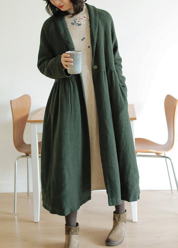 Italian green fine outwear Tunic Tops Cinched winter coat - SooLinen