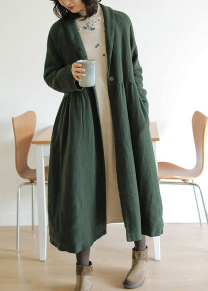 Italian green fine outwear Tunic Tops Cinched winter coat - SooLinen