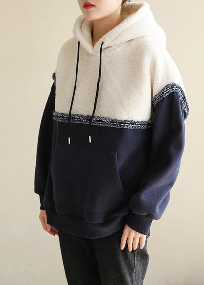 Italian hooded cotton patchwork Blouse design white blouse - SooLinen