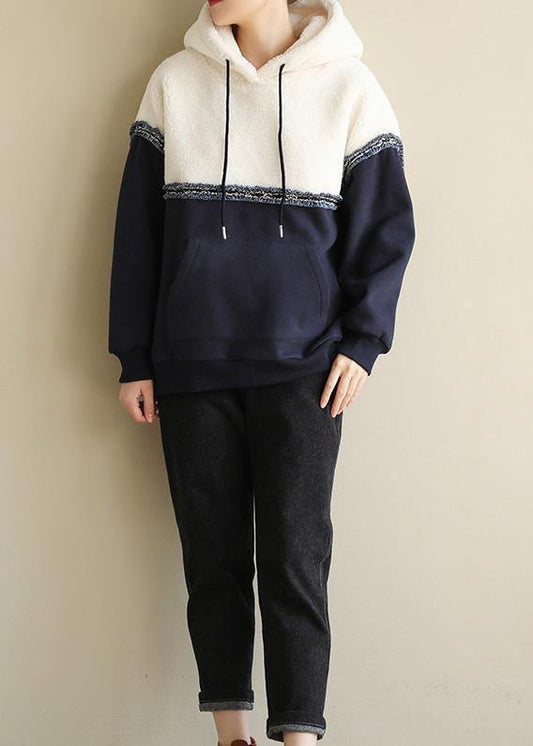 Italian hooded cotton patchwork Blouse design white blouse - SooLinen