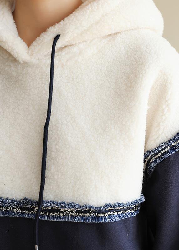 Italian hooded cotton patchwork Blouse design white blouse - SooLinen