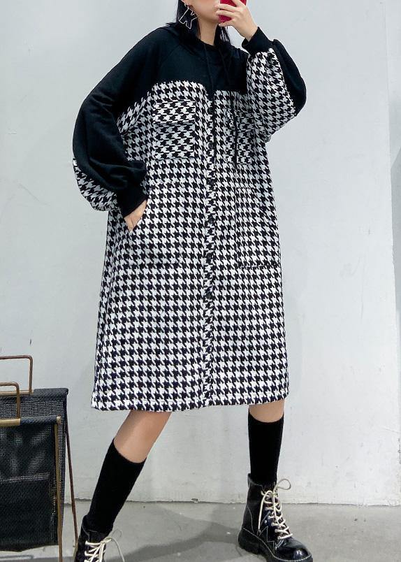 Italian hooded cotton plaid tunic dress Inspiration black cotton robes Dresses - SooLinen