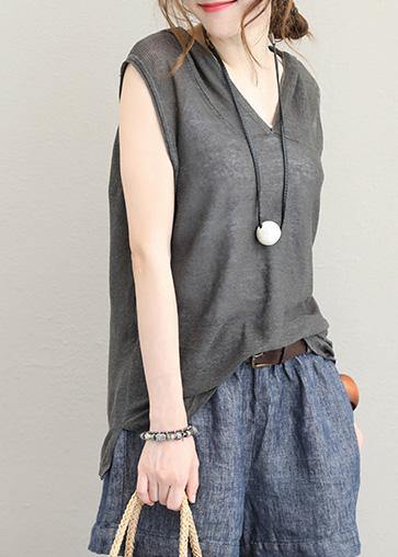 Italian hooded cotton shirts women design dark gray shirts summer - SooLinen
