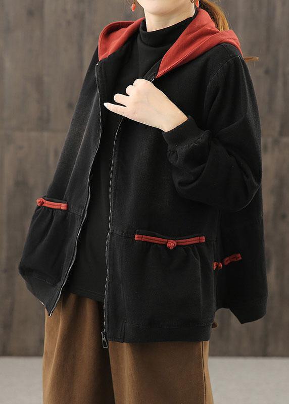 Italian hooded zippered Fashion trench coat red tunic jackets - SooLinen