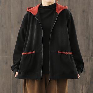 Italian hooded zippered Fashion trench coat red tunic jackets - SooLinen