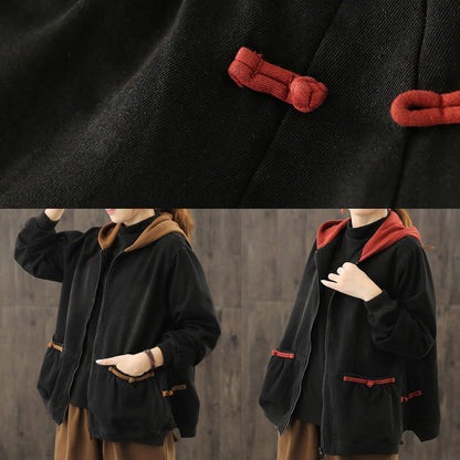 Italian hooded zippered Fashion trench coat red tunic jackets - SooLinen