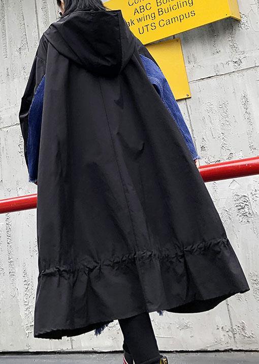 Italian hooded zippered cotton drawstring quilting clothes Runway black A Line Dress - SooLinen