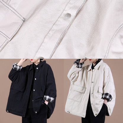 Italian lapel Button Down Fine spring Coats Women black loose outwears - SooLinen