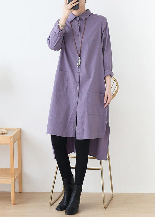 Italian lapel low high design clothes For Women Outfits purple Dresses - SooLinen